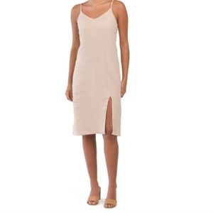 RACHEL ZOE Linen Strappy Side Slit Midi Dress, 8, Tan, NWT